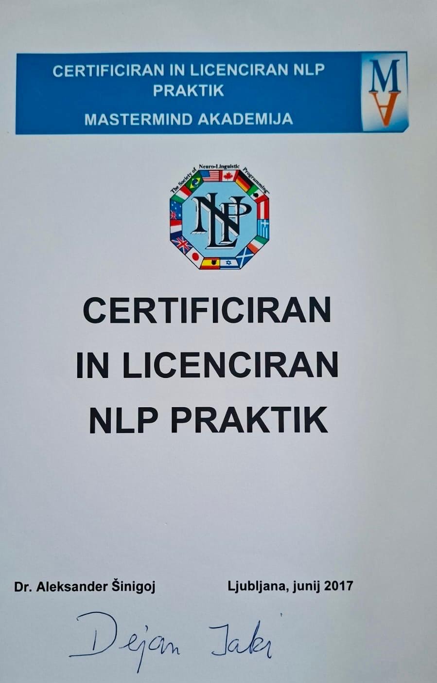 Certified & Licensed NLP Practitioner